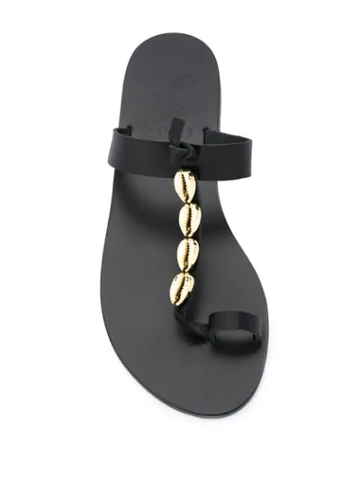 Shop Ancient Greek Sandals Iris Shell-embellished Flat Sandals In Black