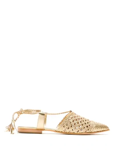 Shop Sarah Chofakian Woven Leather Flat Sandals In Gold