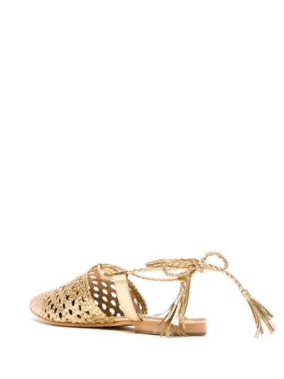 Shop Sarah Chofakian Woven Leather Flat Sandals In Gold