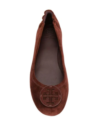 Shop Tory Burch Logo Plaque Ballerina Shoes In Brown