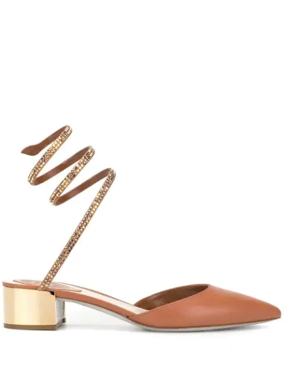 Shop René Caovilla Cleo Metallic Block Heel Sandals In Brown