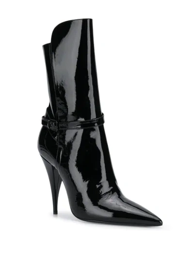 Shop Saint Laurent Pointed Patent 110mm Boots In Black