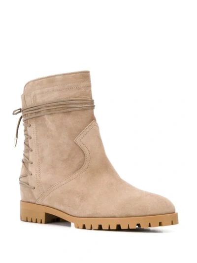 Shop Aquazzura Lace-up Low-heel Ankle Boots In Neutrals