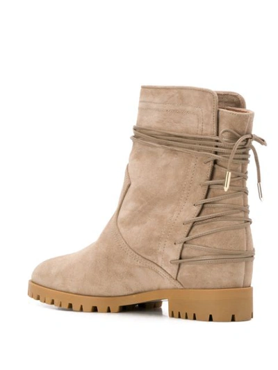 Shop Aquazzura Lace-up Low-heel Ankle Boots In Neutrals