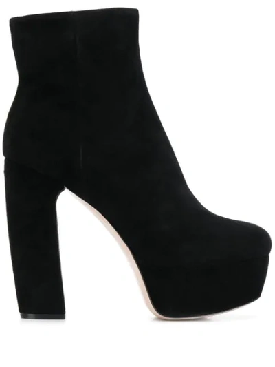 Miu Miu Suede Block-heel Platform Booties In F0002 Black
