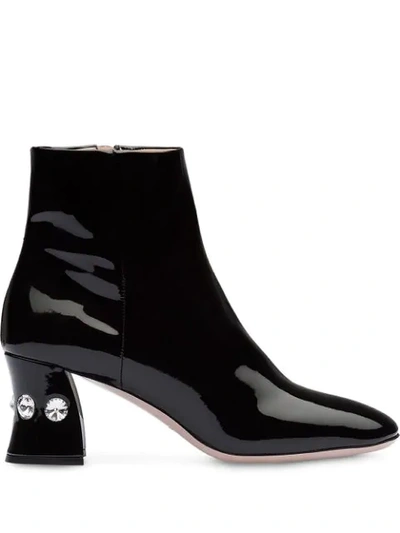 Shop Miu Miu Crystal-heeled Booties In Black