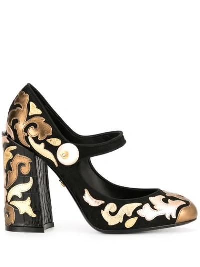 Shop Dolce & Gabbana Chunky-heel Multi-patch Pumps In Black