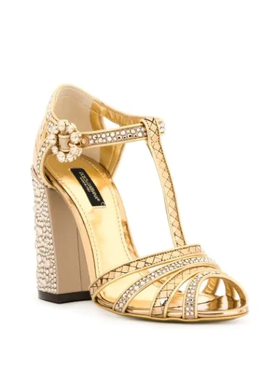 Shop Dolce & Gabbana Rhinestone-embellished T-strap Sandals In Gold