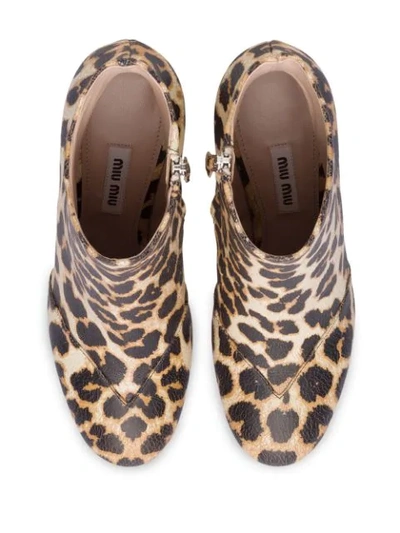 Shop Miu Miu Crackled Leopard Print Boots In Brown