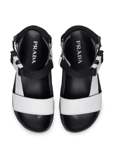 Shop Prada Buckle Detailed Flat Sandals In White