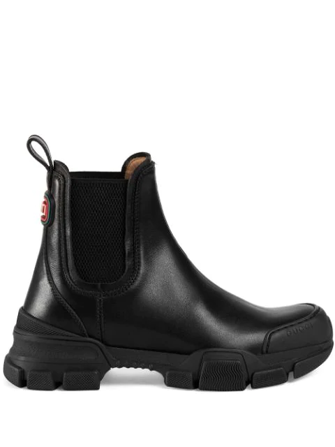 Gucci Black Chunky Leather Ankle Boots In 1000 Black | ModeSens