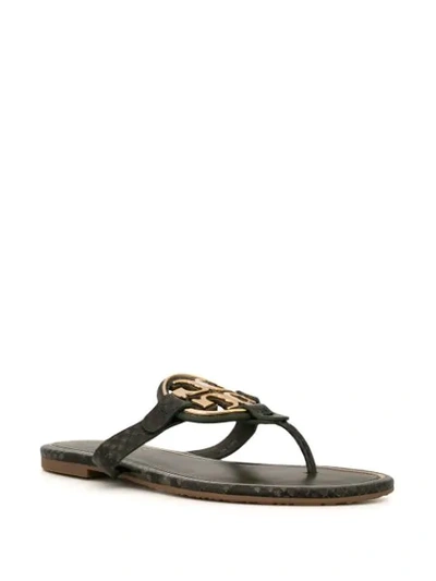 Shop Tory Burch Miller Leather Logo Sandals In Green