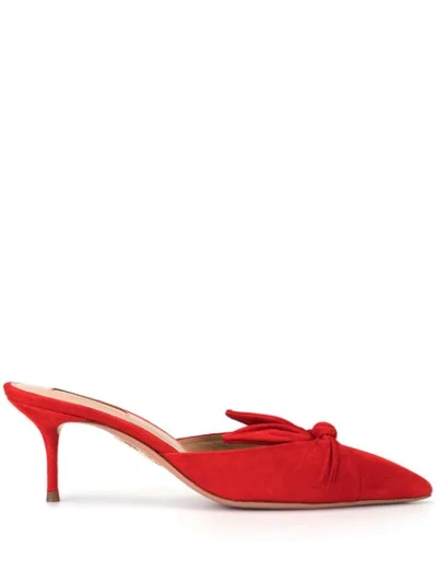 Shop Aquazzura 60mm Bow Tie Mules In Red