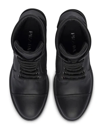 Shop Prada Lace-up Chunky Heel Ankle Boots In Black