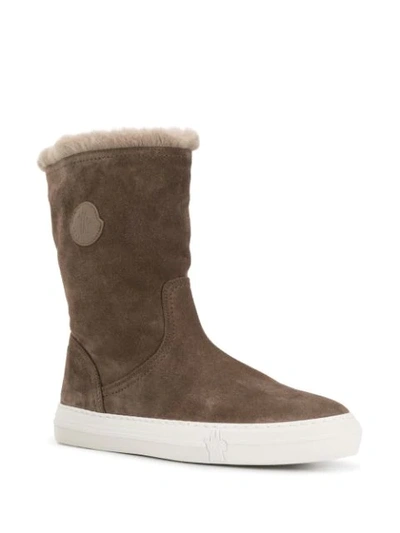 Shop Moncler Logo Patch Mid-calf Boots In Brown
