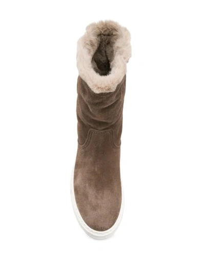 Shop Moncler Logo Patch Mid-calf Boots In Brown