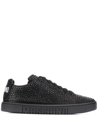 Shop Moschino Crystal Embellished Sneakers In Black