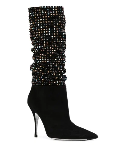 Shop René Caovilla Embellished Stiletto Boots In Black