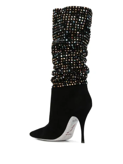 Shop René Caovilla Embellished Stiletto Boots In Black