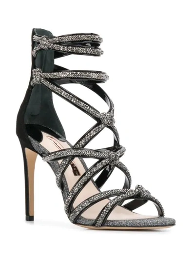 Shop Sophia Webster Glitter-detail Strappy Sandals In Black