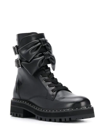 Shop Liu •jo Bow-embellished Combat Boots In Black