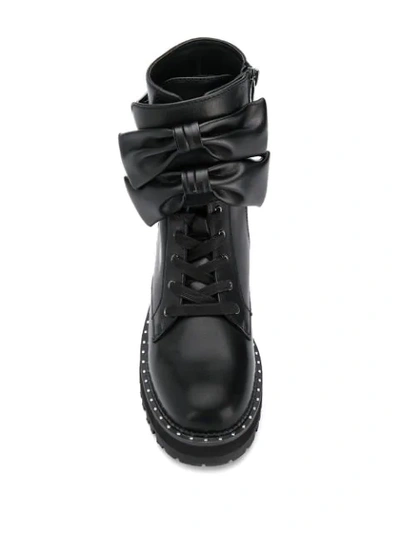 Shop Liu •jo Bow-embellished Combat Boots In Black
