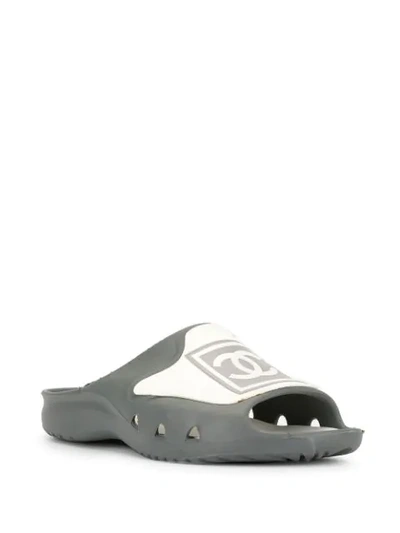 Pre-owned Chanel Logo Patch Slides In Grey