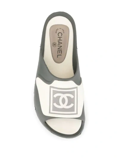 Pre-owned Chanel Logo Patch Slides In Grey