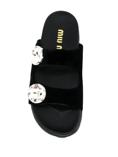 Shop Miu Miu Velvet Crystal Embellished Sandas In Black