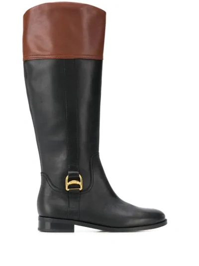 Shop Lauren Ralph Lauren Two Tone Knee-height Boots In Black