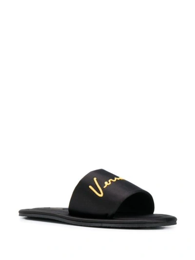Shop Versace Embroidered-logo Slides In Black