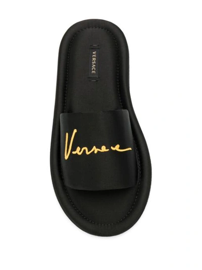 Shop Versace Embroidered-logo Slides In Black