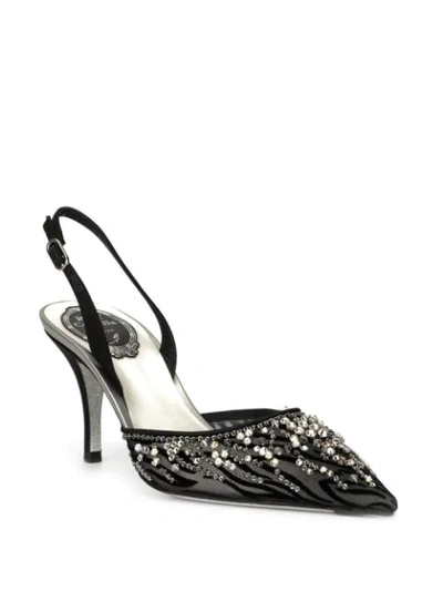 Shop René Caovilla Sanderella Satin And Lace Pumps In Black