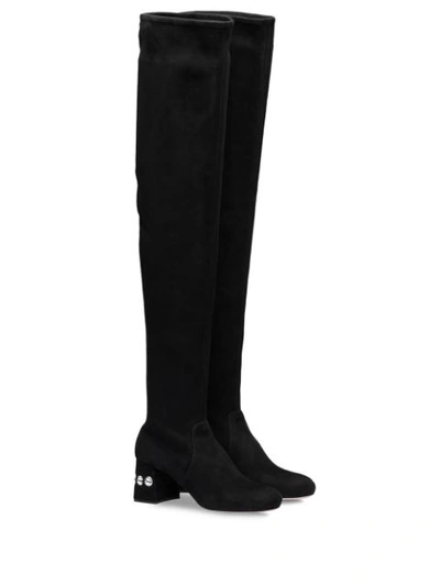 Shop Miu Miu Crystal-embellished 65 Boots In Black