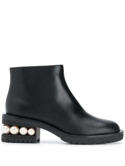 Pre-owned Nicholas Kirkwood Pearl Embellishment Ankle Boots In Black