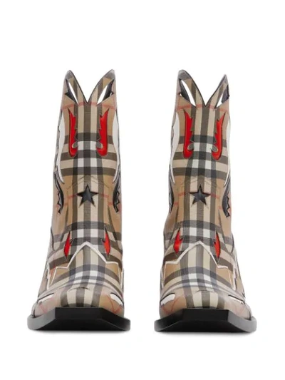 Shop Burberry Topstitch Appliqué Vintage Check Cowboy Boots In Neutrals