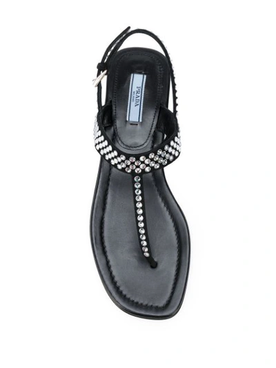 Shop Prada Crystal Studded T-bar Sandals In Black