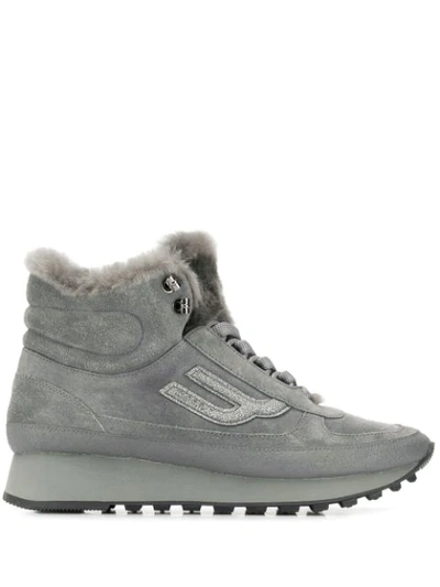 Shop Bally Galenia Fur Trim Hi-top Sneakers In Grey