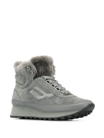 Shop Bally Galenia Fur Trim Hi-top Sneakers In Grey