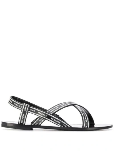 Shop Versace Logo Strap Sandals - Black