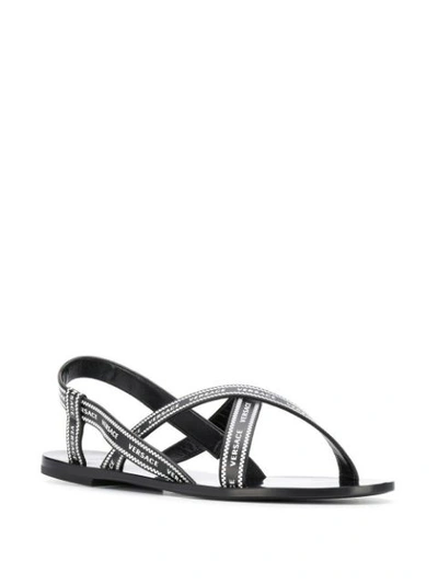 Shop Versace Logo Strap Sandals - Black