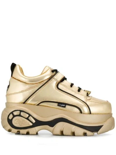 Shop Buffalo Platform Heel Metallic Sneakers In Gold