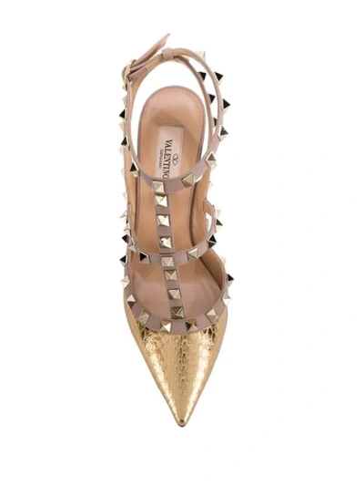 Shop Valentino Garavani Rockstud 100mm Pumps In Gold