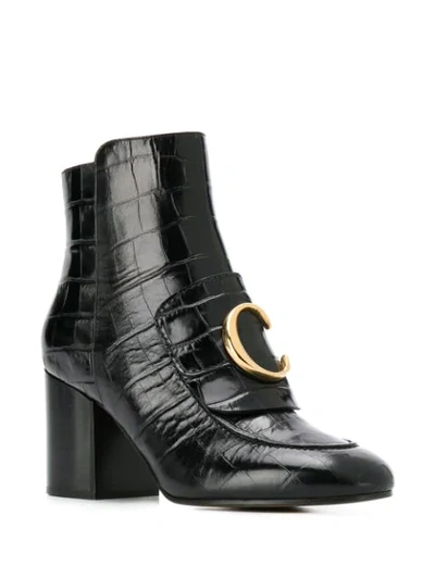 Shop Chloé Crocodile Effect 80mm Ankle Boots In Black