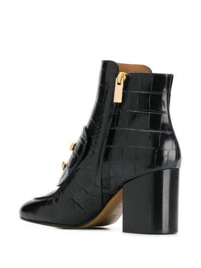 Shop Chloé Crocodile Effect 80mm Ankle Boots In Black