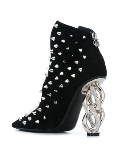 Shop Balmain Studded Ankle Boots In Black