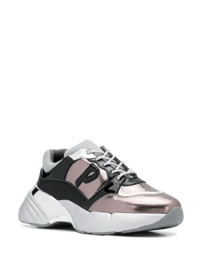 Shop Pinko Colour Blocked Chunky Low Top Sneakers In Grey