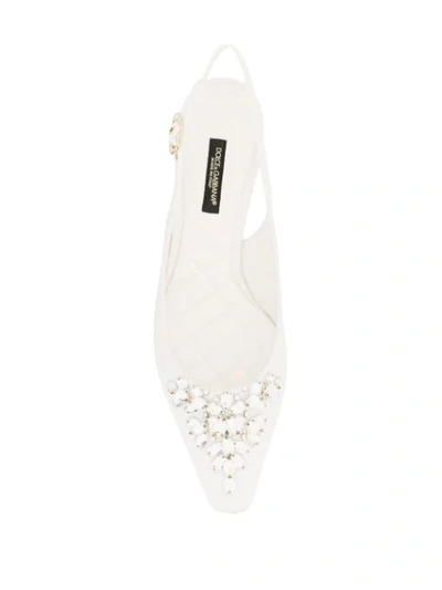 Shop Dolce & Gabbana Rhinestone-embellished Slingback Pumps In White