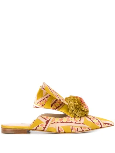 Shop Andrea Mondin Pompom Detail Mules In Yellow