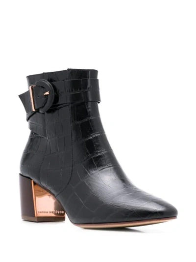 Shop Sophia Webster Croc Embossed Ankle Boots In Black